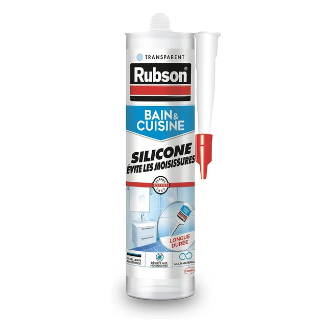 Mastic silicone antimoisissures transparent Rubson pour bain et cuisine - 280 ml