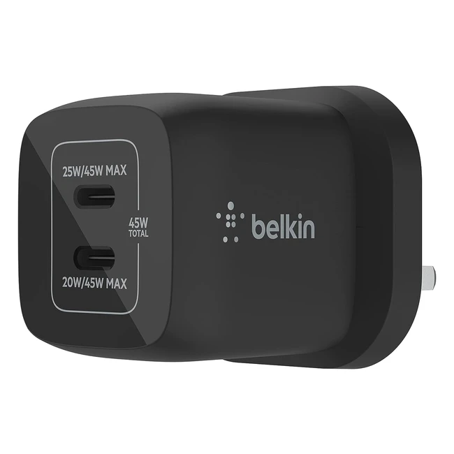 Belkin 45W Dual USB Type C Wall Charger - Fast Charging Power Delivery 30 - iPhone 14 Pro Max iPad Pro 129 MacBook - Galaxy S23 S23 Ultra Tab - Ref: 123456