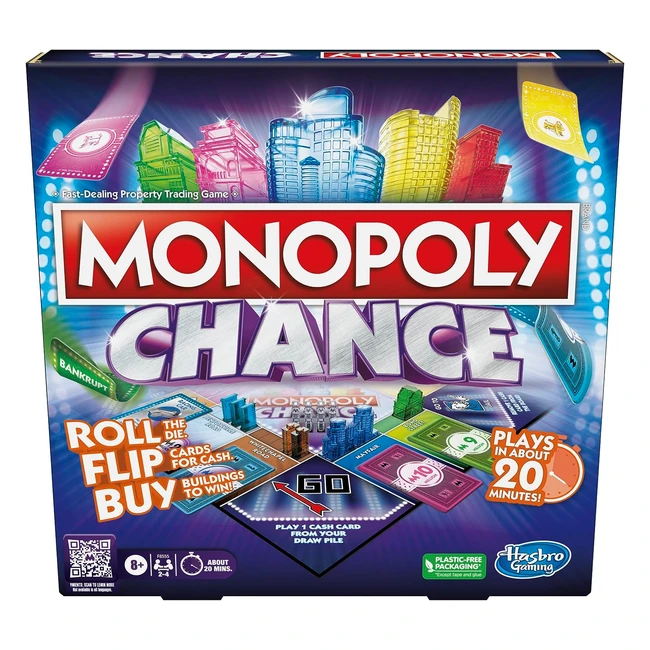 Monopoly Chance Board Game - Fast-paced Family Game for 2-4 Players - 20 Min Average