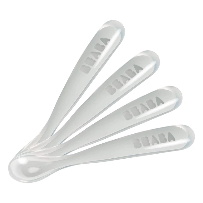Cucharas de Aprendizaje para Bebé y Niño - Lote de 4 - Silicona Suave - Punta Redondeada - Mango Ergonómico - Gris
