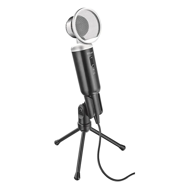 Trust Madell Micrófono para Escritorio Negro - Ideal para Chatear, Juegos, Cantar y Vlogging