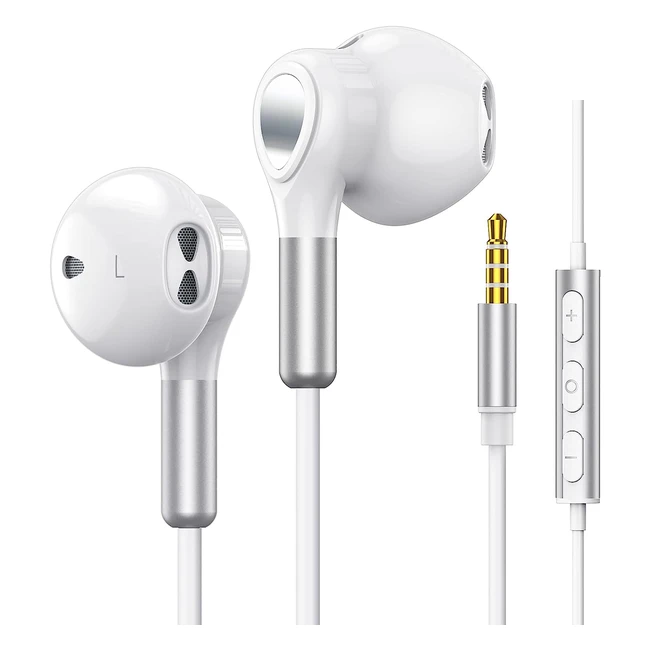 In-Ear Kopfhörer mit Kabel, Mikrofon und Lautstärkeregelung für iPhone Samsung Android iPad MP3 usw. - Premium Soundqualität