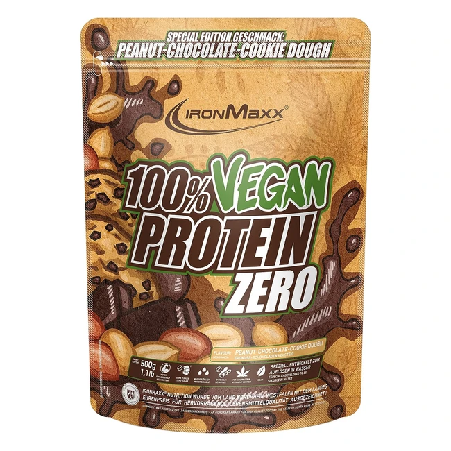 Ironmaxx 100 Vegan Protein Zero - Veganes 3-Komponenten-Proteinpulver, Erdnuss-Schokoladen-Cookie-Dough Geschmack, 500 g Beutel, Packung mit 1