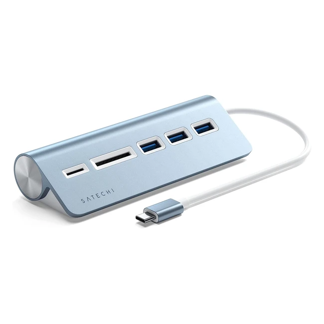 Hub Combo USB-C Satechi pour PC de bureau - Ports de données USB-A 3.0 et lecteurs de cartes microSD - MacBook Pro/Air, Mac Mini, iMac - Bleu