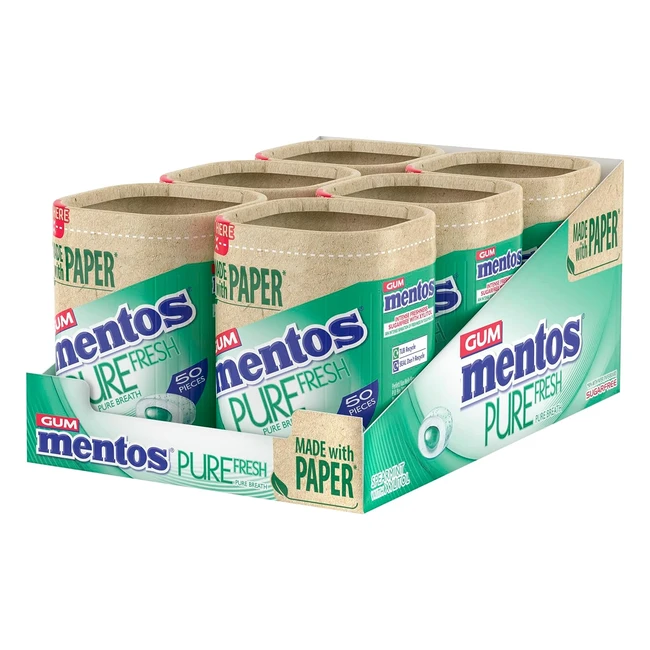 Mentos Pure Fresh Sugar Free Chewing Gum - Spearmint - 50 Pieces Pack of 6