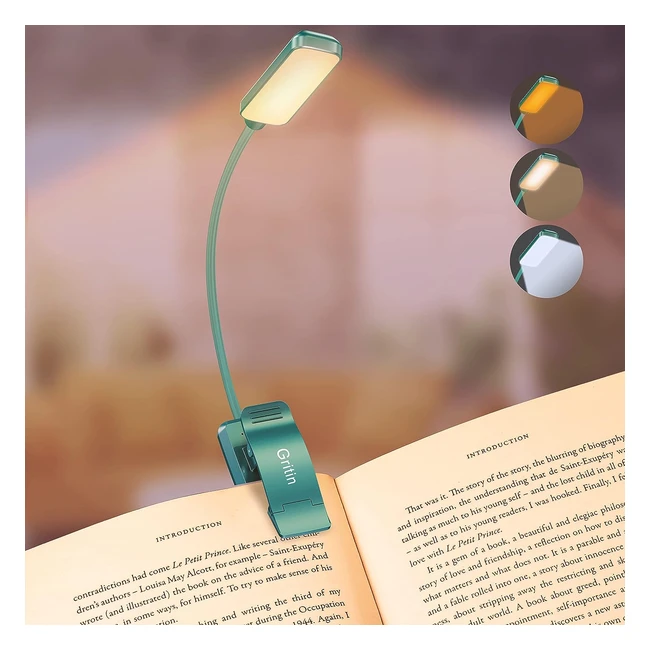 Gritin 9 LED Book Light - Eyeprotecting Modes, Stepless Dimming, Rechargeable