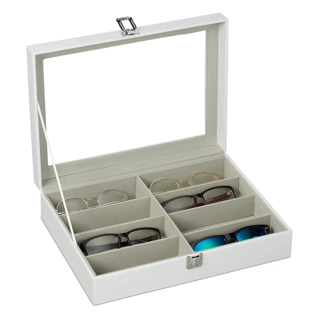 Scatola per 8 paia di occhiali Relaxdays - Dimensioni 85x335x245 cm - Box in finta pelle bianca