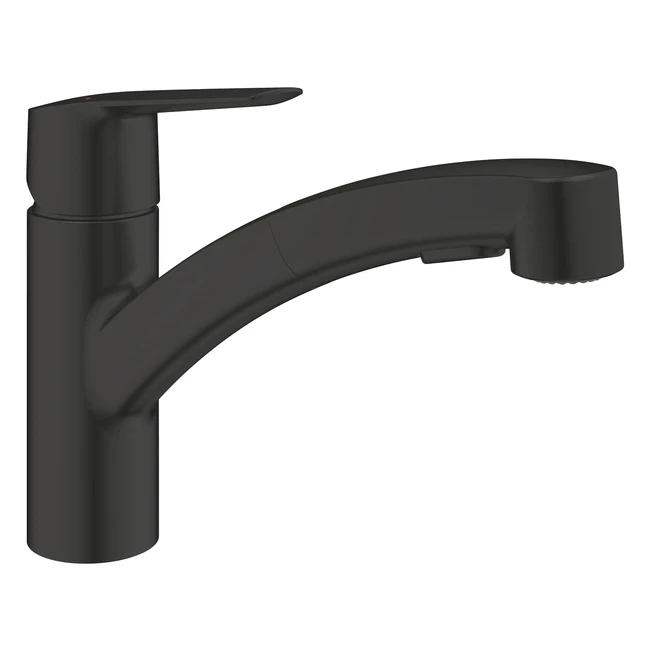 Grohe Start 303072431 Einhebel-Waschtischmischer, schwenkbar, 90° Schwenkbereich, Laminarstrahl, SpeedClean, Brausestrahl, ausziehbar, matt schwarz