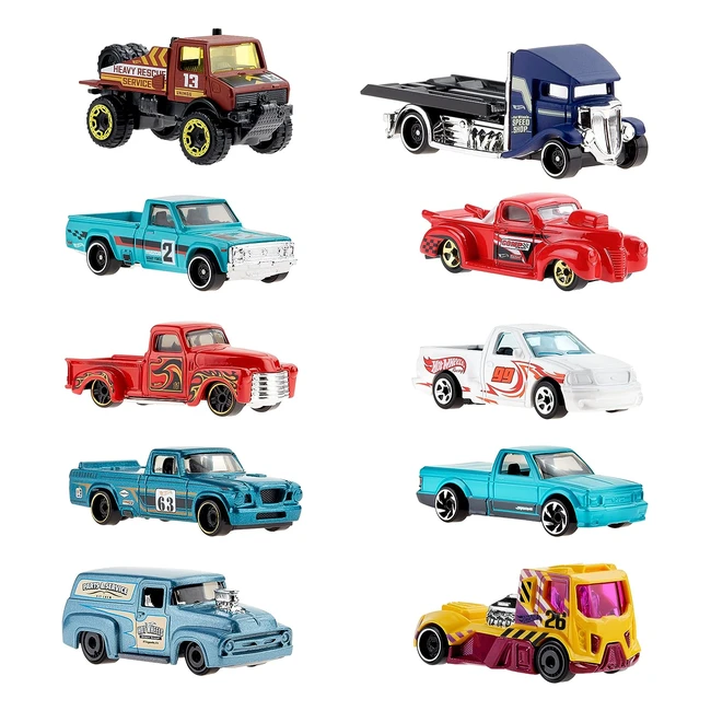 Coffret Hot Wheels 10 Véhicules Utilitaires - Modèles Modernes et Vintage - Jouet Enfant dès 3 ans