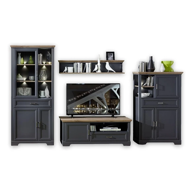 Stella Trading Jasmin Wohnwand Komplettset - Landhausstil - LED-Beleuchtung - 35