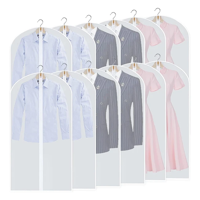 Lot de 12 housses de vêtements transparentes 60x100cm avec zip - Protection pour manteaux, robes, chemises