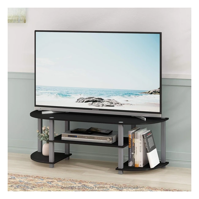 Furinno Turnstube Wide TV Entertainment Center - Black/Grey - Sturdy & Easy Assembly - Fits up to 55 inch TV