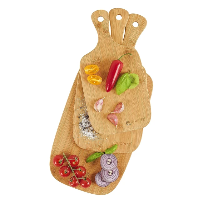 Taglieri reversibili Progress BW09864EU Go Healthy 3 - Tagliere in bambù resistente - Set di 3 taglieri per preparazione alimentare e piastra di charcuterie - 30/35/45cm