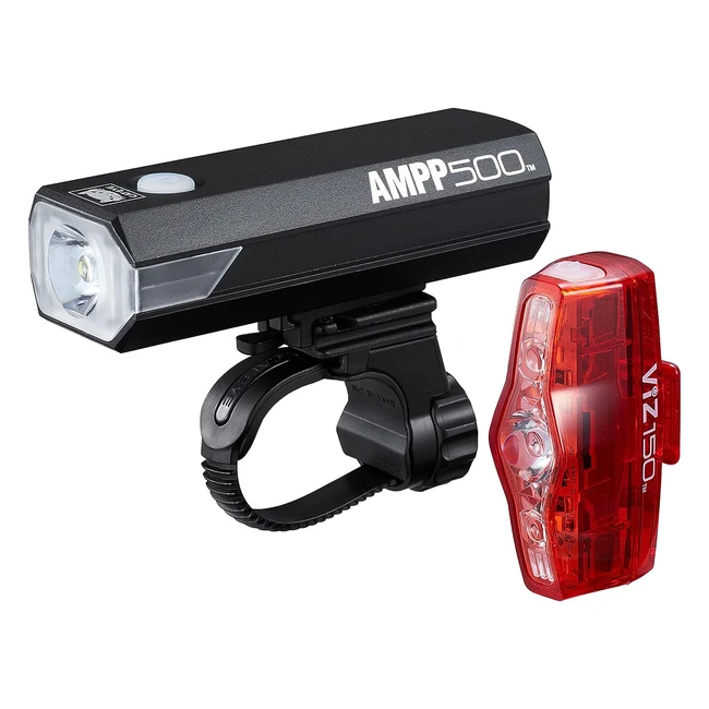 Cateye AMPP 500 VIZ 150 Bike Light Set - USB Rechargeable, High Visibility