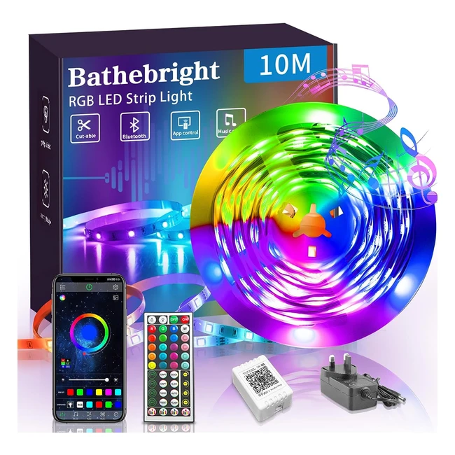 BatheBright LED Strip Lights 10M - Music Sync RGB Bluetooth Color Changing