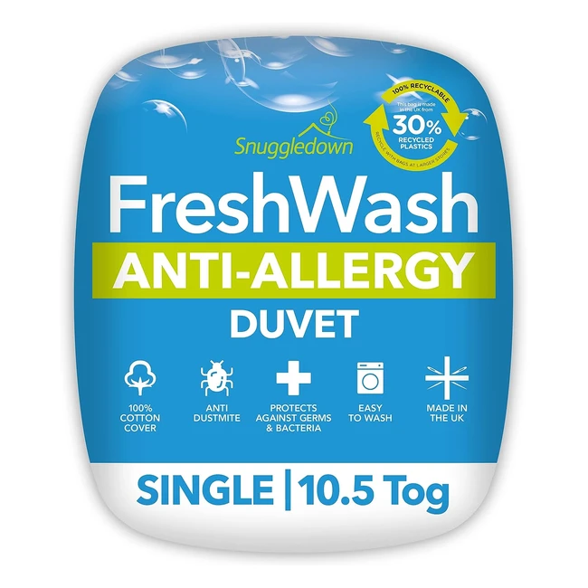 Snuggledown Freshwash Anti Allergy Single Duvet - 105 Tog, All Year Round Quilt