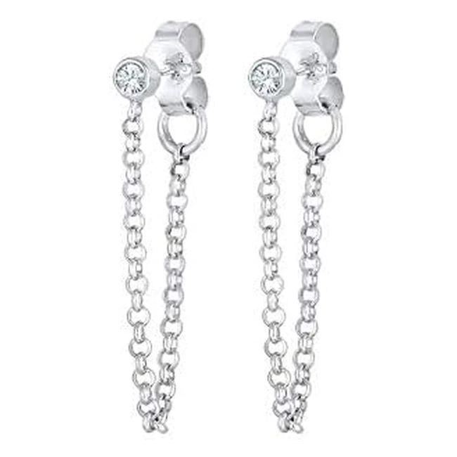 Pendientes de botón cadena tendencia geo con cristal en plata de ley 925 - Elli