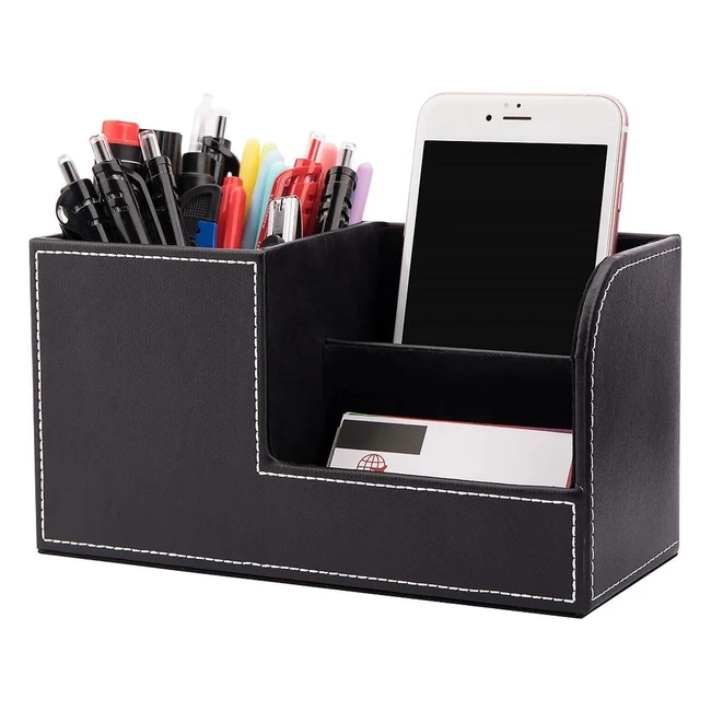 Organizer scrivania multifunzionale in pelle nera - Spazio di archiviazione mult