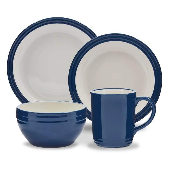 Barbary Oak B0867011BLU Foundry 16 Piece Dinnerware Set - Ceramic Stoneware - Li