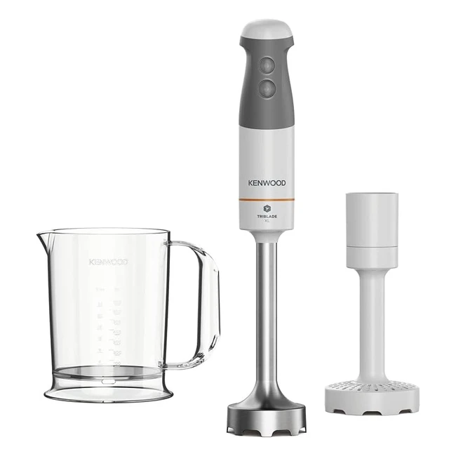 Kenwood Triblade Hand Blender Mixer with Antisplash Masher Attachment, BPA-Free Plastic Beaker, 1000W - White