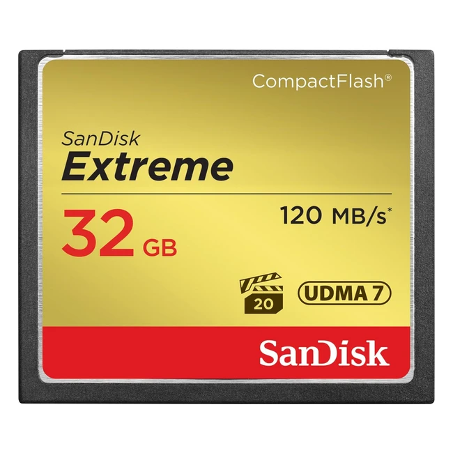 SanDisk Extreme 32GB UDMA7 CompactFlash Card - BlackGold - Fast Shot Speeds - Transfer Speeds up to 120MB/s