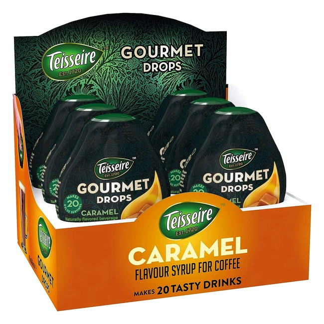 Teisseire Gourmet Drops Sugar Free Coffee Syrup - Zero Calories, No Carbs - Vegan - Caramel - 20 Servings