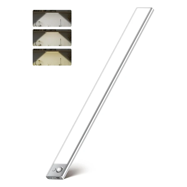 Juslaco Unterbauleuchte Küche LED - 3 Farbtemperatur dimmbar - Schrankbeleuchtung - 3000mAh wiederaufladbar - Nachtlicht mit Bewegungsmelder - 40cm LED Leiste für Küche Schlafzimmer Treppe Schrank