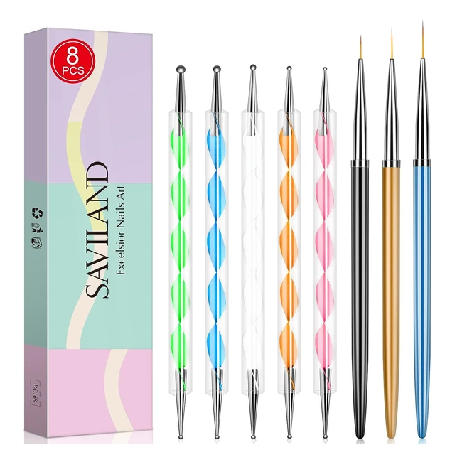 Saviland Nail Design Brush Set fr Gel Ngel - 5 doppelseitige Dotting Stifte 