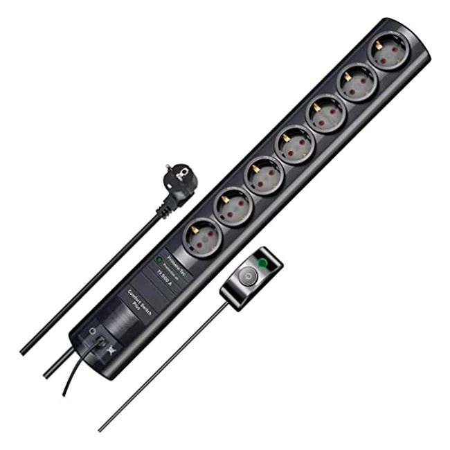 Regleta de enchufes Brennenstuhl PrimeRatec Comfort Switch Plus, 7 tomas de corriente, protección sobretensión, 2m cable, interruptor de manopie, montable, negro