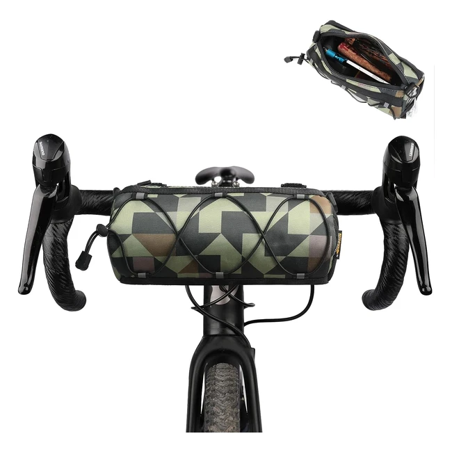 Rhinowalk Borsa Manubrio Rullo Bicicletta - Accessorio Ciclismo Professionale - Verde Mimetico