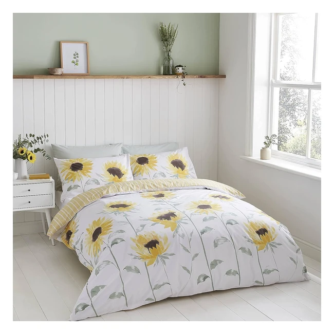 Catherine Lansfield Painted Sun Flowers King Duvet Set - Easy Care - Yellow