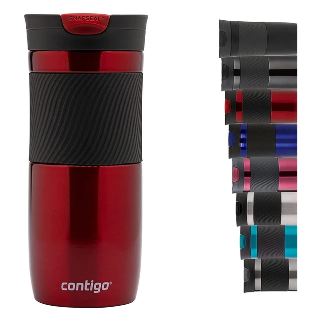 Contigo Byron SnapSeal Travel Mug - Leakproof Stainless Steel Thermal Mug - BPA Free EasyClean Lid - 470ml - Red