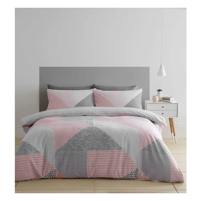 Catherine Lansfield Larsson Geo Single Duvet Set - Pink - Easy Care - 2 Pieces