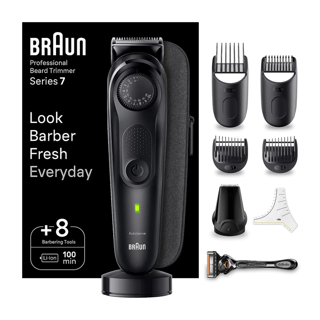 Braun BT7440 Herren Barttrimmer Haarschneider Profi 40 Einstellungen Ladestation Reiseetui Bart Schablone 100 Minuten kabellose Laufzeit wasserdicht
