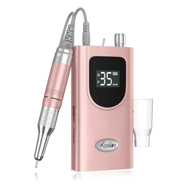 Kredioo Fresa per Unghie Professionale 35000rpm - Rimozione Gelsmalto - Trapano Elettrico - Lima Elettrica per Manicure e Pedicure - Kit 6 Punte Fresa Unghie - LED Portatile e Ricaricabile - Oro Rosa