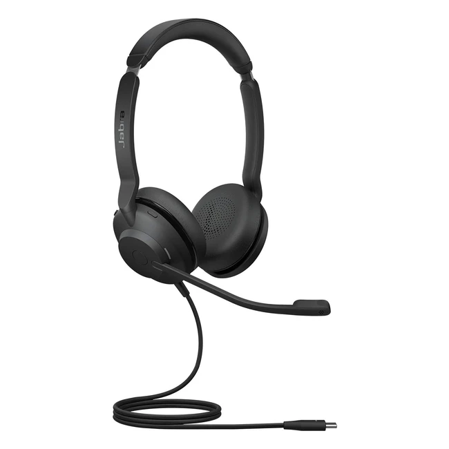 Jabra Evolve2 30 Headset - Cancelación de ruido, certificado UC, auriculares estéreo con 2 micrófonos y tecnología de llamada, cable USB-C - Negro