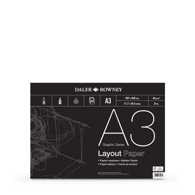 Daler Rowney Graphic Series 45gsm A3 Layout Paper Pad - Ideal for Artists & Students