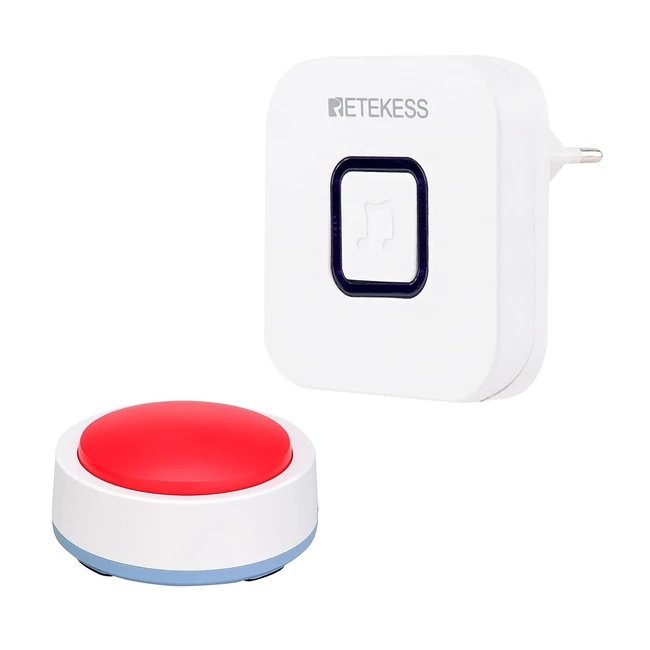 Retekess TH004 - Allarme Paziente Cercapersone Rosso - Badante - Pulsante Antipanico - Facile Trovare - 433 MHz - 52 Melodia - Regalo per Anziani - Chiamata Emergenza - Sicurezza
