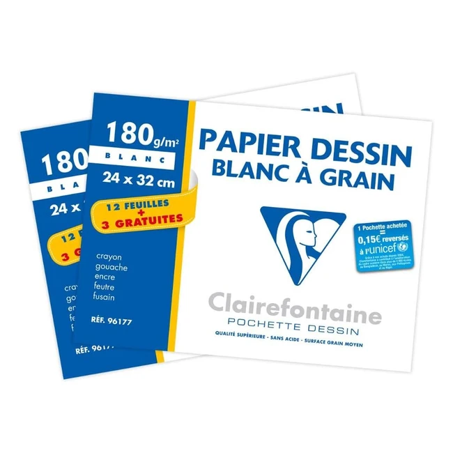 Lot de 2 pochettes dessin scolaire Clairefontaine 196177AMZC - 15 feuilles  123