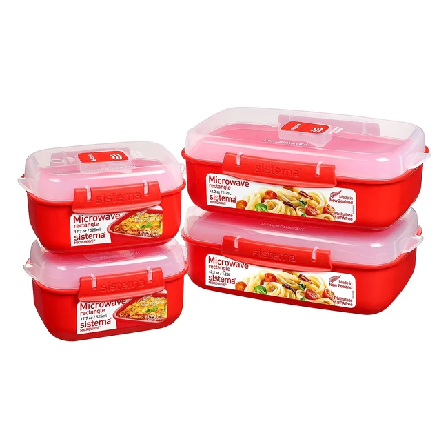 Sistema MicrowaveHeat - 4er Set rechteckige Mikrowellenbehälter mit Deckeln - 2 x 125 l, 2 x 525 ml - BPA-frei
