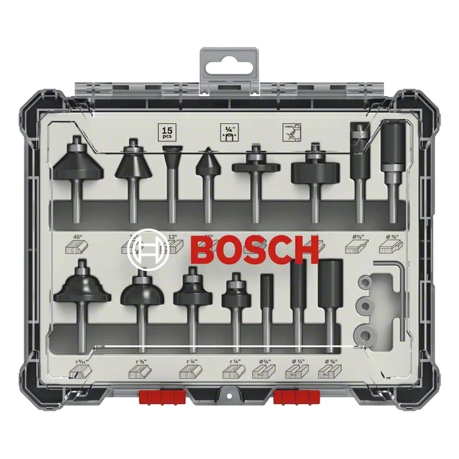 Bosch Professional 15 Pcs Mixed Router Bit Set for Wood - High Quality Long Ser