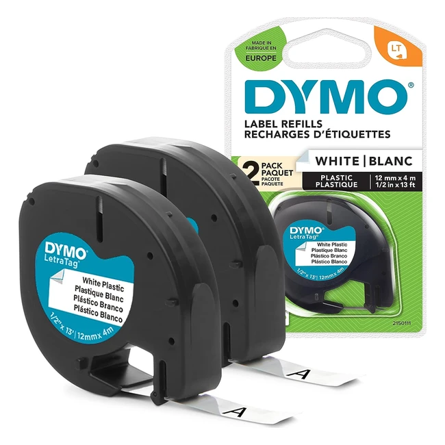 Dymo LetraTag Paper Labels - Authentic 12mm x 4m Roll Black Print on White Lab