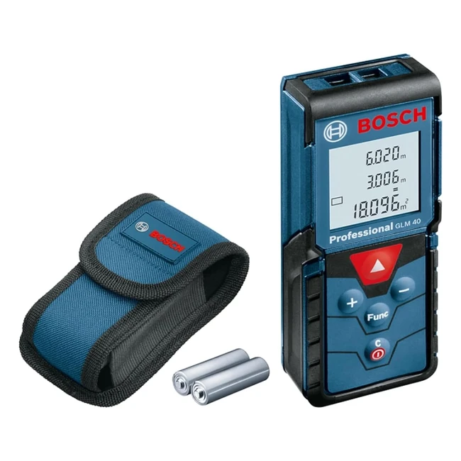 Bosch Professional Laser Measure GLM 40 - Memory Function - Measuring Range 0-1540m - 2x 15V Batteries - Protective Bag