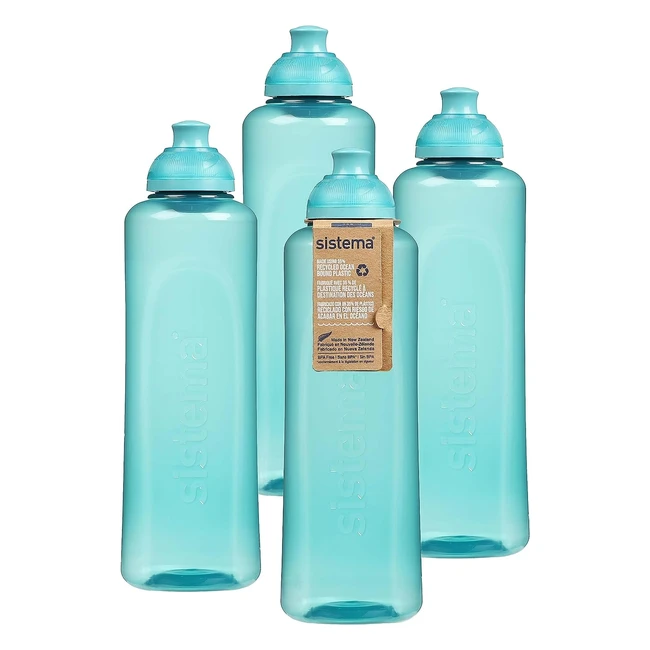 Twist n Sip Squeeze Sports Water Bottles - Kids Water Bottles - 480ml - BPA-Free - Teal Stone - 4 Count