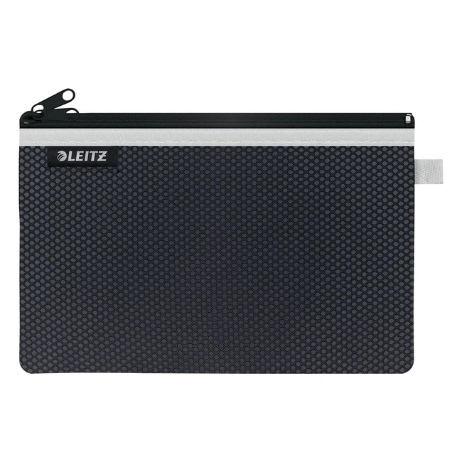 Leitz WOW 40130095 Mäppchen, 2 Fächer, Reißverschluss, waschbar, ideal zur Organisation, Größe L 23 x 15 cm, schwarz