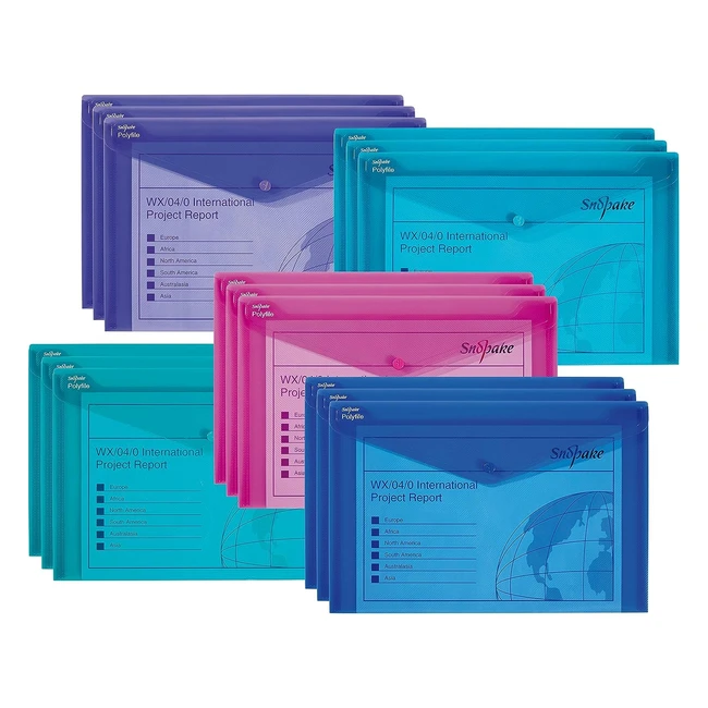 Snopake Foolscap Polyfile Popper Wallet with Press Stud - Electra Assorted Pack of 15
