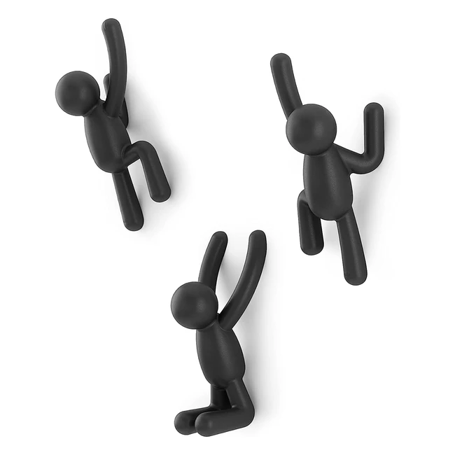 Umbra Buddy Wall Hooks - Set of 3 Black - Decorative Hooks for Coats Scarves 