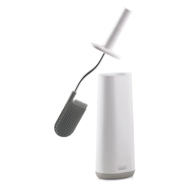 Joseph Joseph Flex Smart Hygienic Silicone Toilet Brush with Holder Set - Flexible, Antidrip, Anticlog, Deep Clean Head - White/Grey