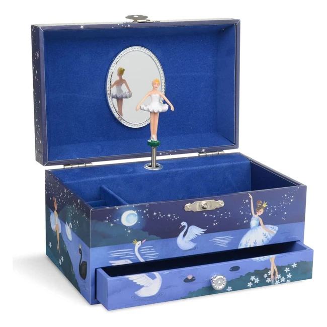 Jewelkeeper Girls Ballerina Jewelry Box - Glitter Design, Swan Lake Tune, Storage Drawer