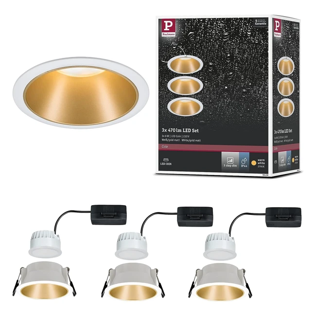 Lmpara empotrable LED regulable Paulmann 93406 blanco oro mate 3x65W 2700K